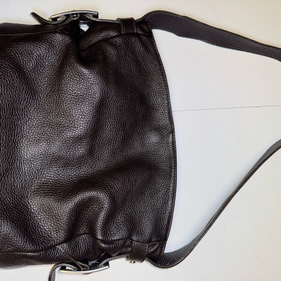 Vintage Italian Dark Brown Pebbled Leather Shoulder Bag Tote Bag - Picture 2 of 14